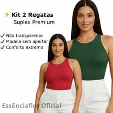 Kit 2 Regata Blogueira Feminina Blusa Feminina Estilosa Regata sem bojo Com Forro Zero transparência