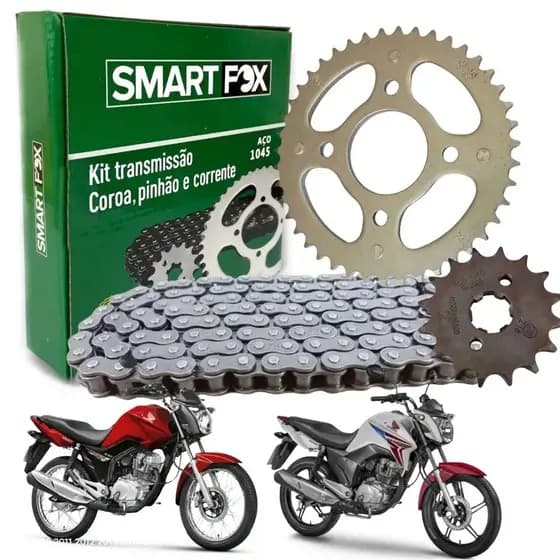 Kit Relação Transmissão S/RET Cg/Titan/Fan 150 04-16 Aço 1045 SMART FOX