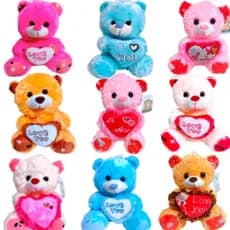 Urso de pelúcia 21 cm Ursinho Peludo Coração Macio Bichinhos Estampas e Modelos Sortidos