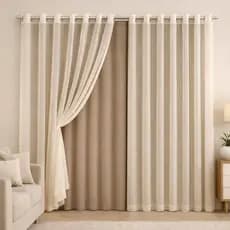 Cortina Blackout Pvc Com Tecido Voil Liso 2,80mx1,80m Corta Luz Sala Quarto