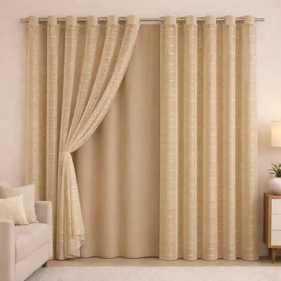 Cortina Janela Blackout PVC 2,80m x 1,80m Com Tecido Voil Xadrez
