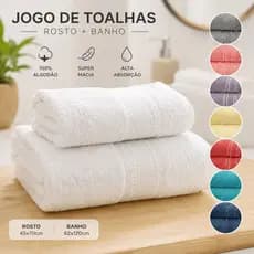 Jogo De Toalhas Banho + Rosto 120x62cm 100% ALGODÃO Super Macia Excelente Absorção
