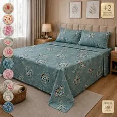 Jogo de Lençol Cama Casal Estampado 3pç S/Elástico Micropercal 500 Fios Toque Macio de Algodão