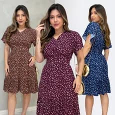 Vestido Curto Estampado Floral com Decote V e Manga Soltinha Casual Elegante