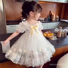 Vestido De Festa Princesa Para Meninas Verão Saia Infantil Nova Malha Pequena Margarida Fora Do Ombro