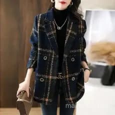 Plus Size feminino outono inverno moda estilo coreano mais magro olhar Retro xadrez jaqueta de lã senhoras topo xadrez b