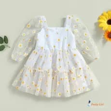 Melodioso-Vestido De Festa Elegante Com Estampa De Margaridas E Manga Comprida Em Malha De Tule
