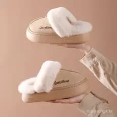 Chinelos de algodão da moda para casa de sola grossa de salto alto de pelúcia inverno chinelos femininos de pelúcia engr