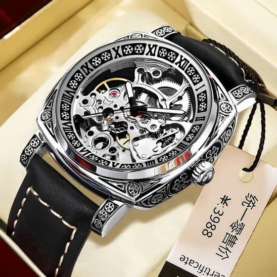 Relógio mecânico masculino luminoso à prova d'água multifuncional gravado relógio mecânico 70826