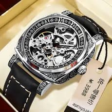 Relógio mecânico masculino luminoso à prova d'água multifuncional gravado relógio mecânico 70826