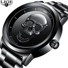 LIGE LIGE Relógio tridimensional de caveira personalizado masculino relógio de quartzo Fashion à prova d'água 62026