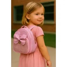 Mochila Infantil Rosa Brilho com Laço Grande e Orelhinhas – Bolsa Menina Fashion Escolar Presente
