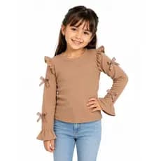 Blusa Manga Longa Infantis com Laços Delicados Menina Moda Inverno Confortável