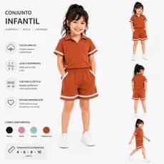 Conjunto Infantil Feminino Casual Polo e Short | Roupa Infantil Moda Menina | Verão 4 ao 10