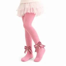 Meia Calça Infantil Feminina Canelada Premium | Laço Luxo com Pérolas para Menina