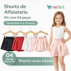 Kit 4 Shorts Infantil Menina Alfaiataria Leve e Confortável