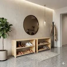 Kit Sapateira Banco Banqueta para Hall de Entrada em Madeira de Autêntico com 2 Prateleiras