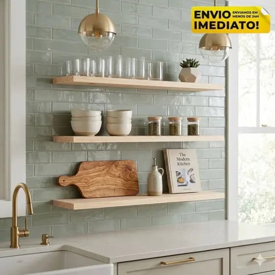 Kit Prateleiras Organizadora de Parede 50x20 Suporte Invisível Madeira Maciça Pinus