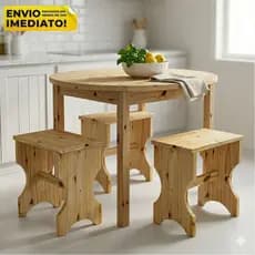 Kit 3 Banco Médio Madeira Premium Pinus Resistente para Cozinha Sala Quarto Bar Area
