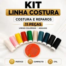 Kit Linha de Costura 11 Peças com Agulhas Coloridas Jogo Básico Dia a Dia Reparos Rápidos