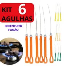 Kit 6 Agulhas Para Desentupir Boca de Fogão Forno Chamas chuveiro