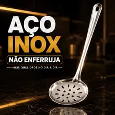 Escumadeira Aço Inox 24cm Multiuso Cozinha Fritura Espátula Vazada Aço Inoxidável Óleo Frito Concha Profissional