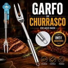 Garfo para Churrasco 32,5cm Aço Inox Carne Trinchante Cabo Longo Cozinha Inoxidável Grelha Profissional Premium
