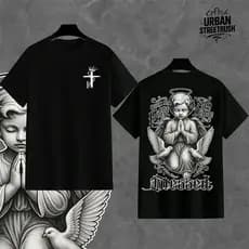 LANÇAMENTO: Camiseta Streetwear "Anjo BLESSED" - 30.1 Algodão, Estampa Elegante e Visual Imponente
