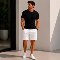 Conjunto Masculino Premium Camiseta Canelada 100% Algodão + Short Moletom Casual do P ao GG