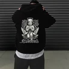 Blusa Moletom Canguru Streetwear Urbans Anjo 07 BLESSED Unissex Masculino e Feminino Blusa de Frio Estampado