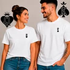 Kit Camisetas Casal Rei e Rainha de Copas Fio 30.1 100% Algodão Premium Confortável do P ao GG