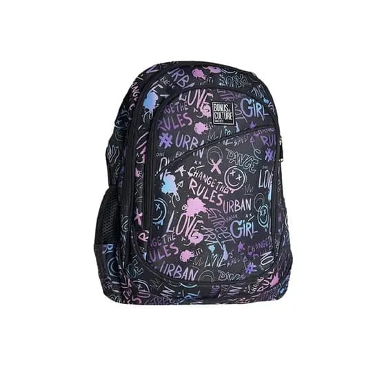 Mochila Ibra Estampa Urban Love - Preta e Colorida