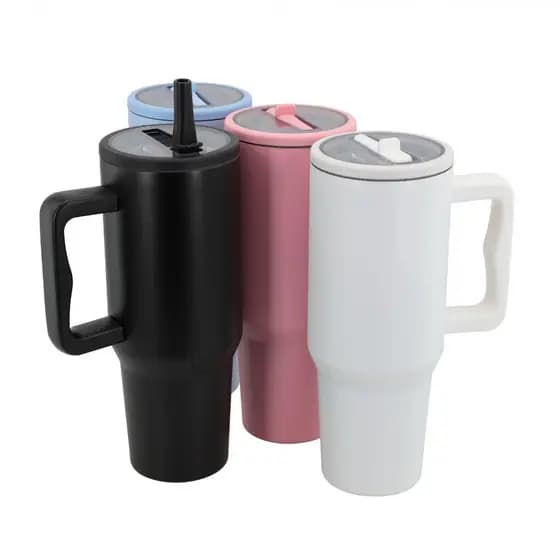 Copo Térmico Ibra com Canudo Fixo e Dobrável 1100ml Resistente com Alça Conserva Gelado Quente