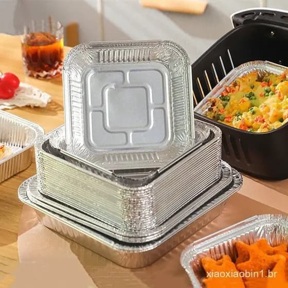 10Pcs Fritadeira Air Fryer Forro Descartável Folha De Óleo De Microondas Esteira A Vapor Alumínio Churrasqueira Bandeja