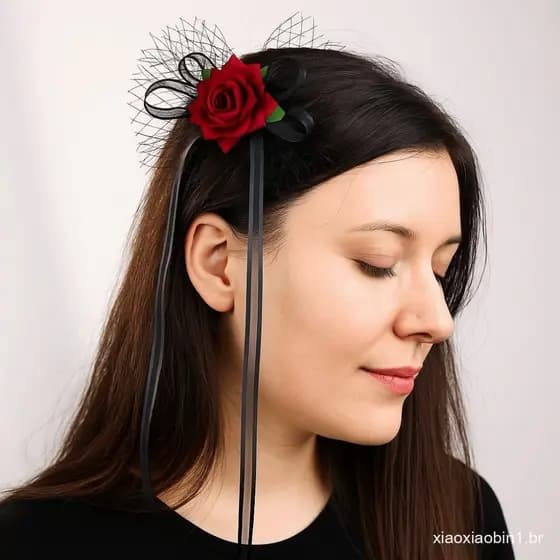 Grampo De Cabelo Halloween , Rosa Decorativo Da Moda , Elegante E Exclusivo De Malha Para Festa À Fantasia