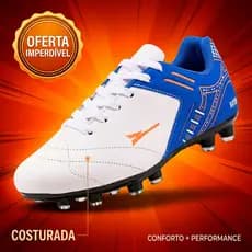 Chuteira em Couro 100% Legitimo Campo Trava  Resistente Costurada Original Fly Star R121-03