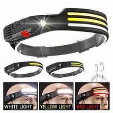 Lanterna de Cabeça Recarregável 3 Led Corpo Motion  Camping Torch Light Lamp Com Usb