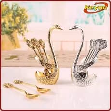[KEYOO] Colheres de Cisne, com 6 Colheres Suporte de Base de Cisne Colheres de Base de Cisne, Mistura Elegante Conjunto