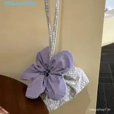 Bolsa Com Cordão De Flores BRBLIFE , Crossbody Pequena Portátil Xadrez De Armazenamento De Pano Fofa Ombro