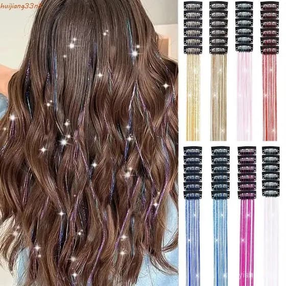 HUIJIANG 6 Peças De Enfeites De Cabelo , Ferramentas De Trança Com Glitter , Extensões De Ouropel , Clipe Longo Em Brilh