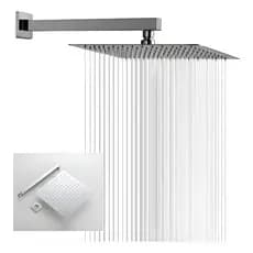 Ducha Chuveiro Inox 20x20 cm com Tubo 40 cm, Conexão 1/2", Chuveiro para Banho Quente Solar ou Gás