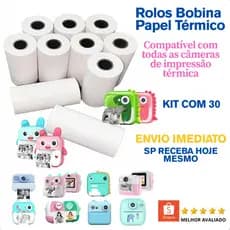 Kit 20 Rolos De Papel Térmico Para Câmera Infantil Impressora Bege