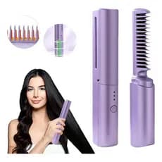 Mini Escova Alisadora Sem Fio Pente Cerâmico Modelador Hair Lavanda 45w