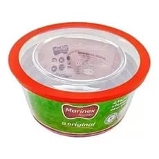 Tigela Redonda Marinex Prática 600ml Vidro Temperado com Tampa Pote Hermético Marmita Forno Micro ondas Freezer