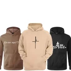 Kit 3 Blusa de Frio Estampada Feminina e Masculina Moletom Canguru Frases Cristã Envio Imediato
