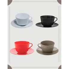 Kit Xicara De Plástico Com Pires Resistente Caneca Para Cafe Bpa Free Lisa 225Ml Linha De Xicaras Zeek
