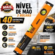 Nível de Mão 3 Bolhas 40cm com Base Magnética Alta Precisão Ferramenta Profissional