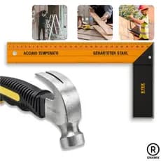 Martelo e Esquadro Carpinteiro 30cm Profissional Ferramentas Medição Reparos