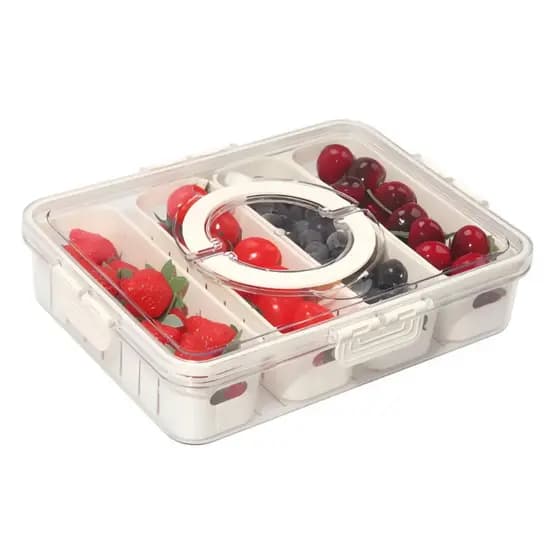 Organizador de Geladeira Acrílico Hermético com 4 Divisórias e Alça para Frutas Legumes Alimentos