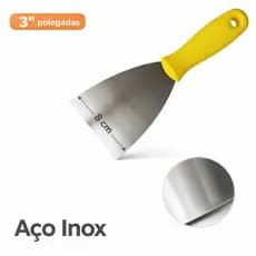 Espátula Aço Inox 3" Profissional Gesseiro Multiuso 8cm Cabo Amarelo - Pintura, Massa, Raspar